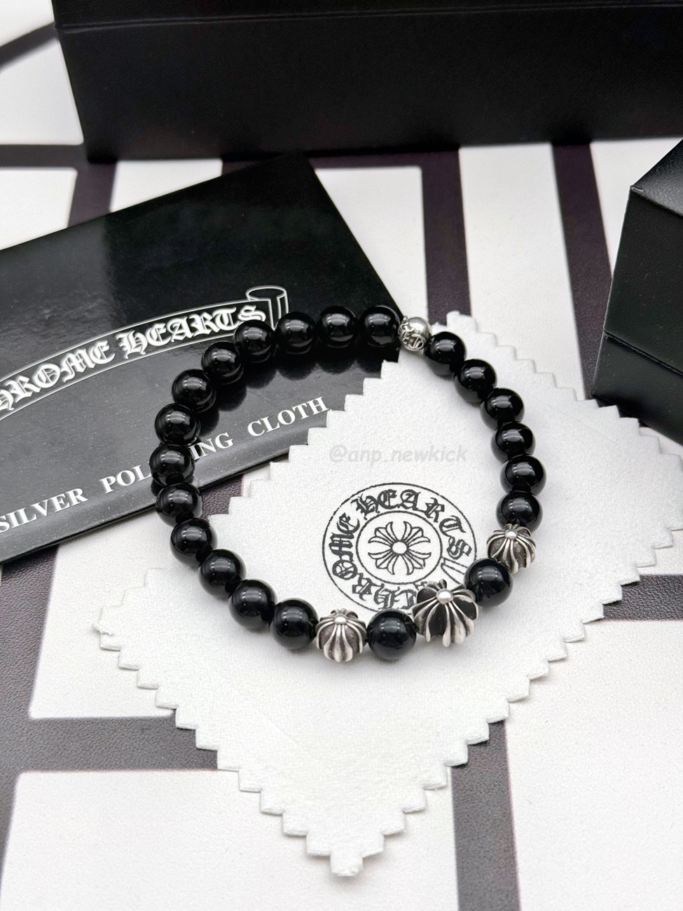 Chrome Hearts Obsidian Cross Flower Silver Ball Bracelet (1) - www.newkick.org